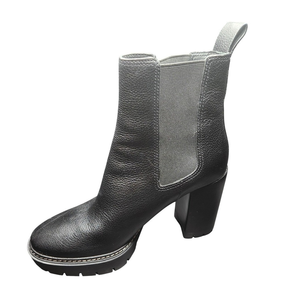 Tory Burch Boots Womens Size 8.5 Black Leather Chelsea Ankle Block Heel Lug Sole